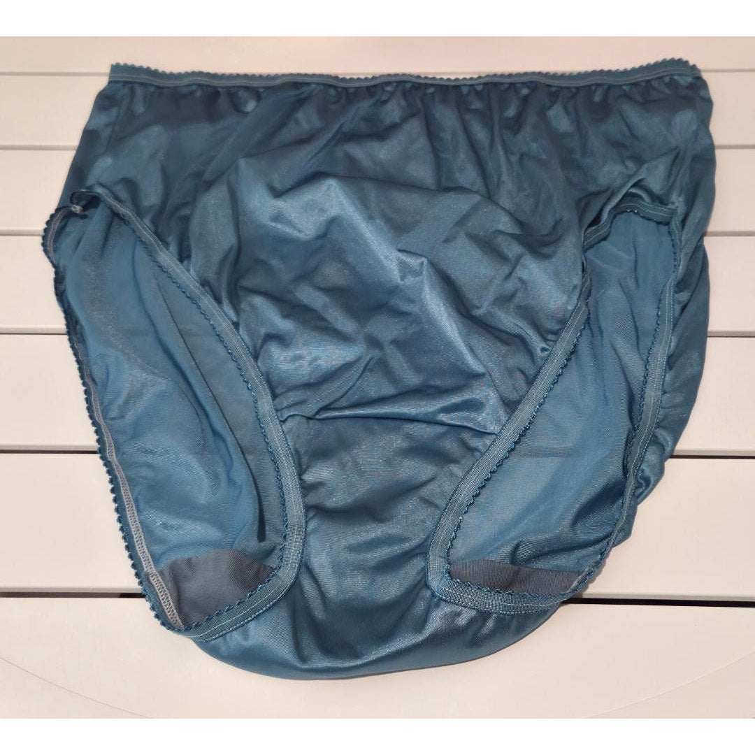 Shadowline 17842 Women's Hi Cut Panty Shiny Nylon Brief Full Cut Moonstone Blue 9