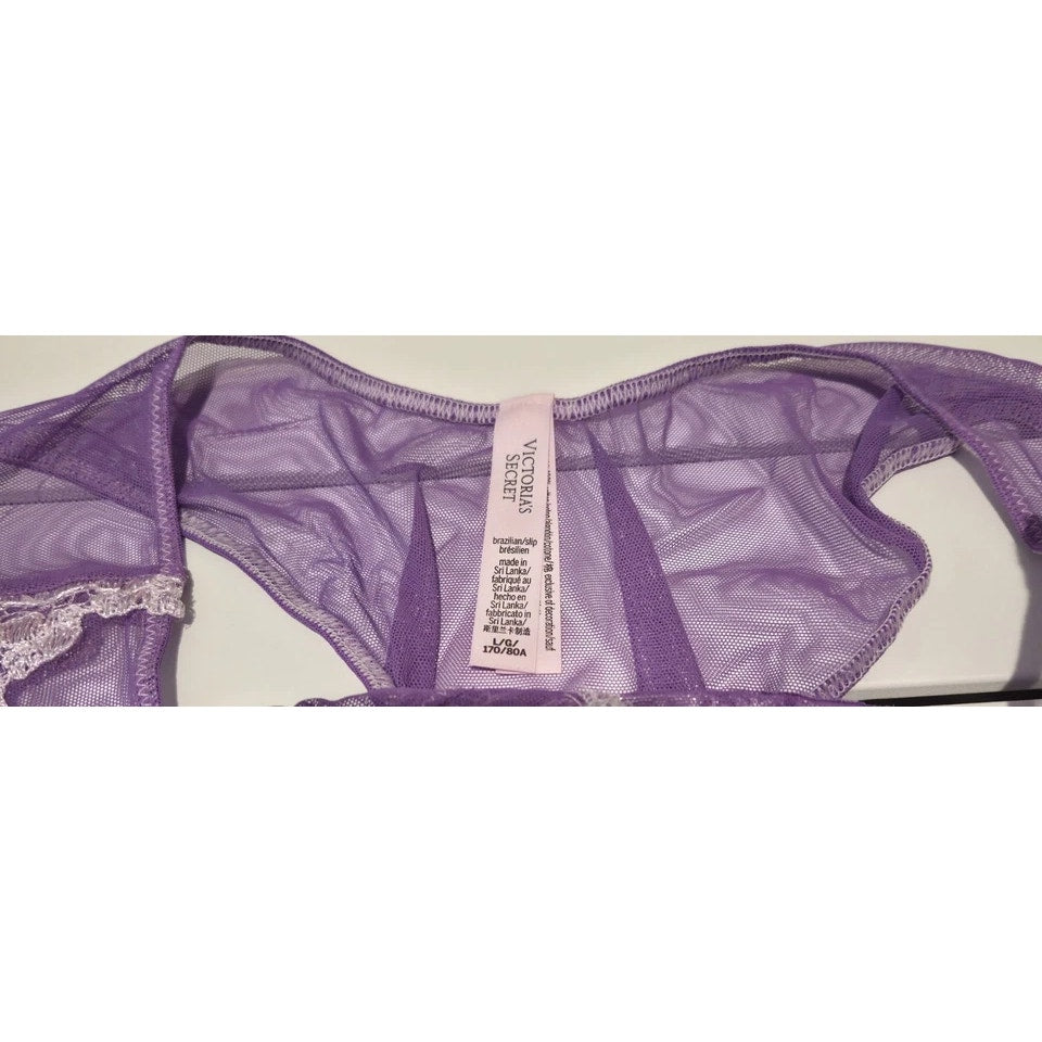 Victoria's Secret Brazilian Panty Floral Lace Embroidered Sheer Plasma Purple 7/L