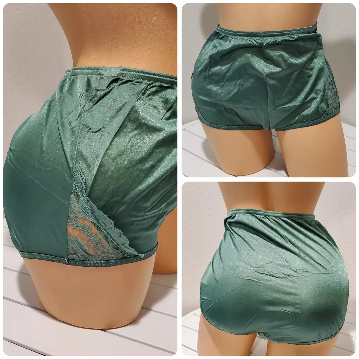 Vanity Fair Lace Nouveau Nylon Full Cut Panty Lace Shiny Kelly Green