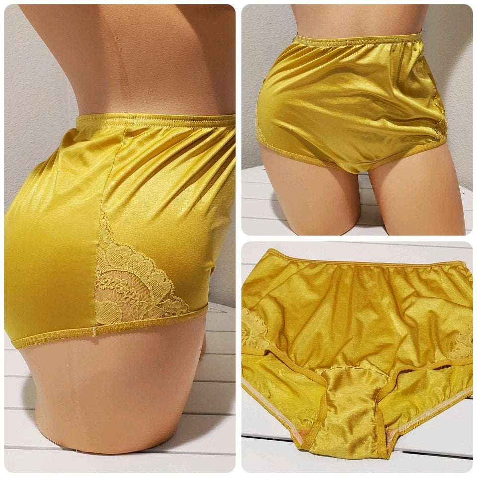 Vanity Fair Lace Nouveau Nylon Full Cut Panty Lace Shiny Bold Gold