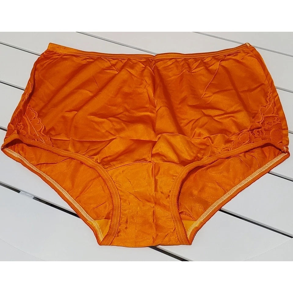 Vanity Fair Lace Nouveau Nylon Full Cut Panty Lace Shiny Caution Orange