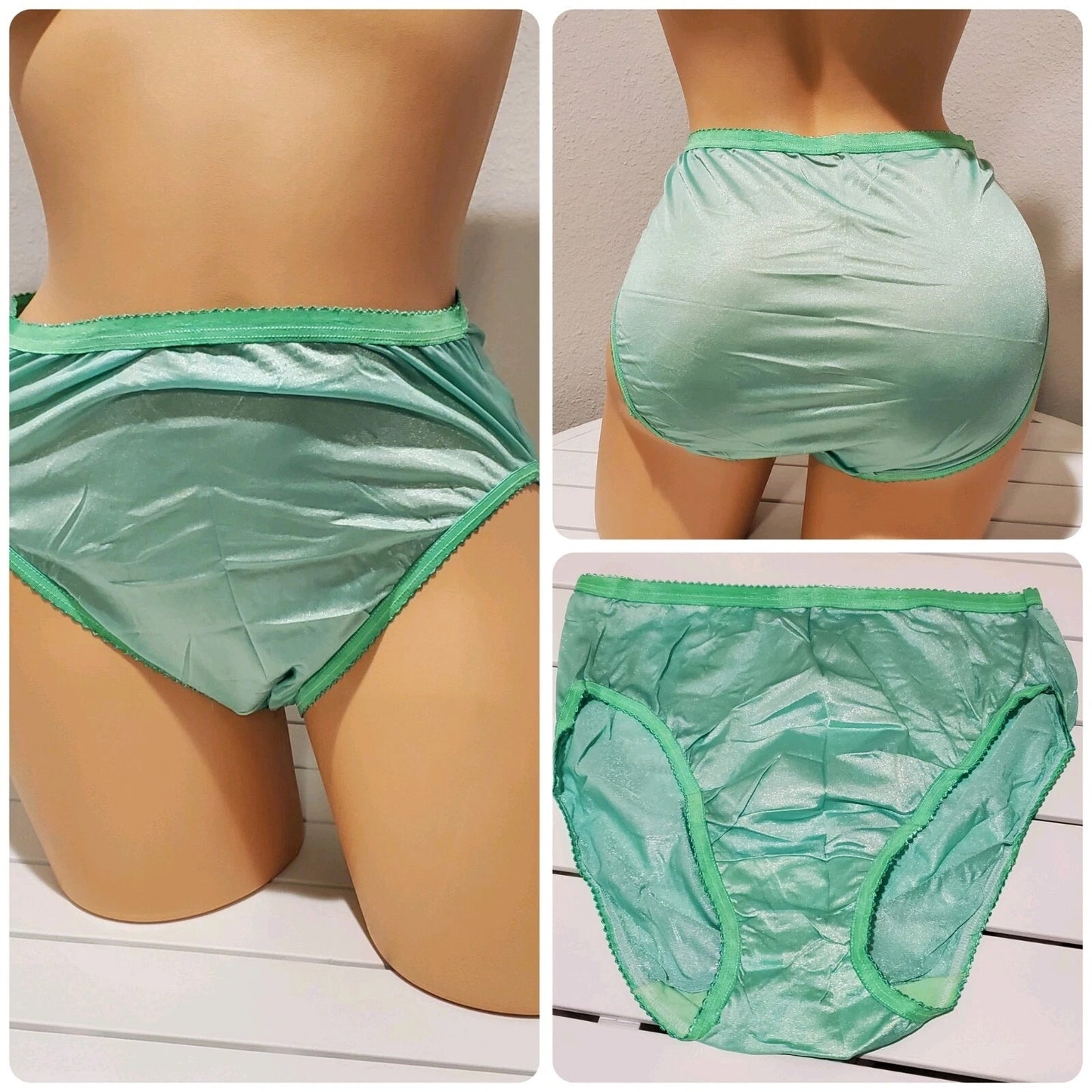 Shadowline 17842 Women's Hi Cut Panty Shiny Nylon Brief Full Coverage Kiwi Green