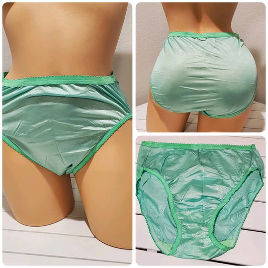 Shadowline 17842 Women's Hi Cut Panty Shiny Nylon Brief Full Coverage Kiwi Green Star Vintage And More LLC