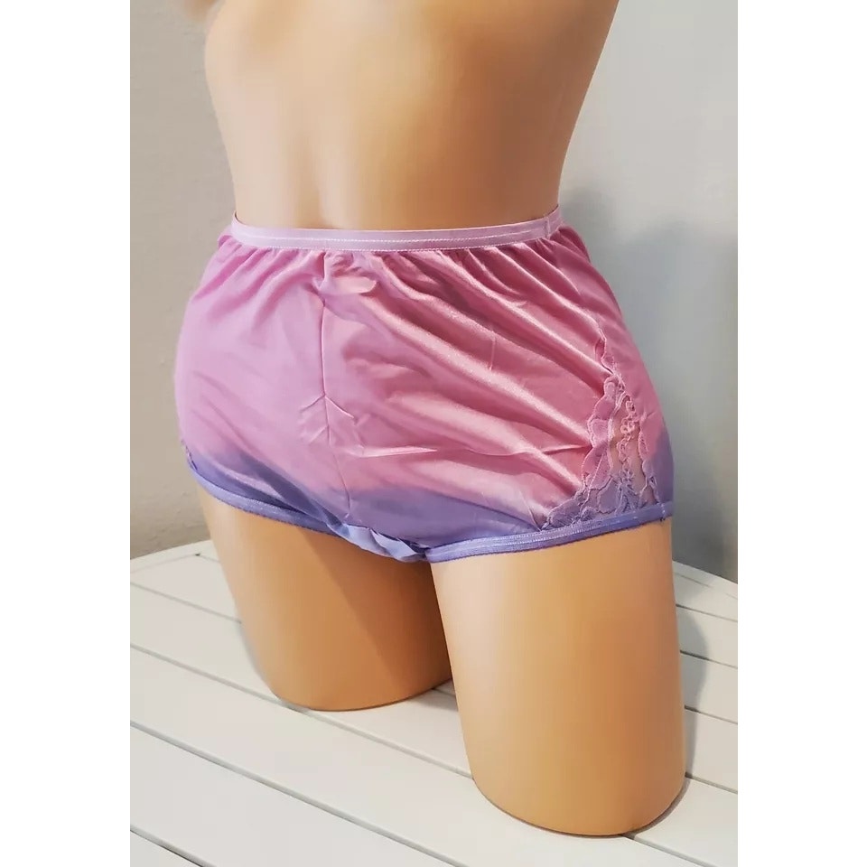 Vanity Fair Lace Nouveau Nylon Full Cut Panty Shiny Ombre Blueberry Pink Blue