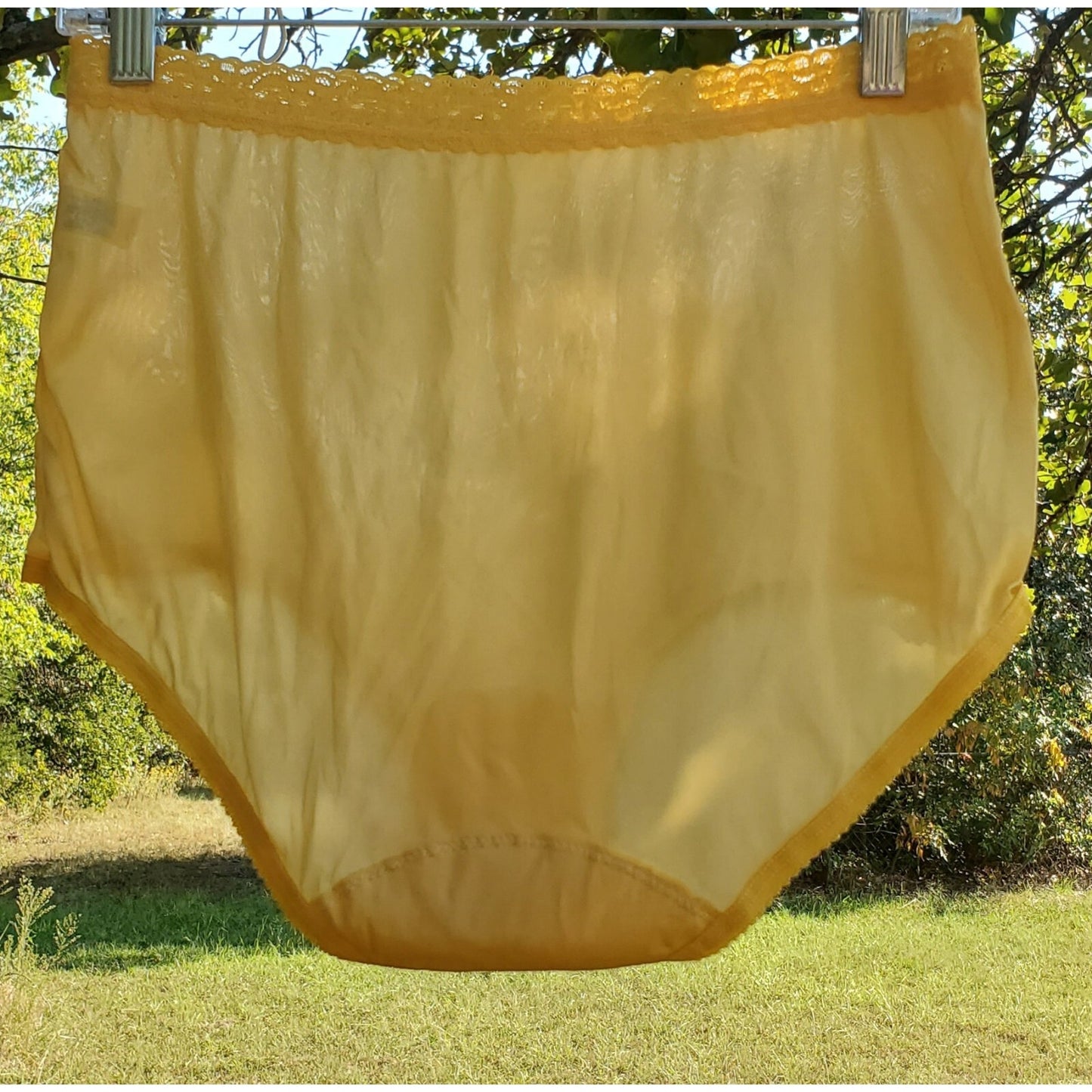 Shadowline 17014 Silky Shiny Nylon Brief Panty Lace Trim Hello Yellow 7/L