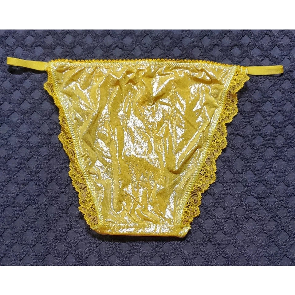 Victoria's Secret Dream Angels String Bikini Panty Shiny Lace Tulip Yellow XS