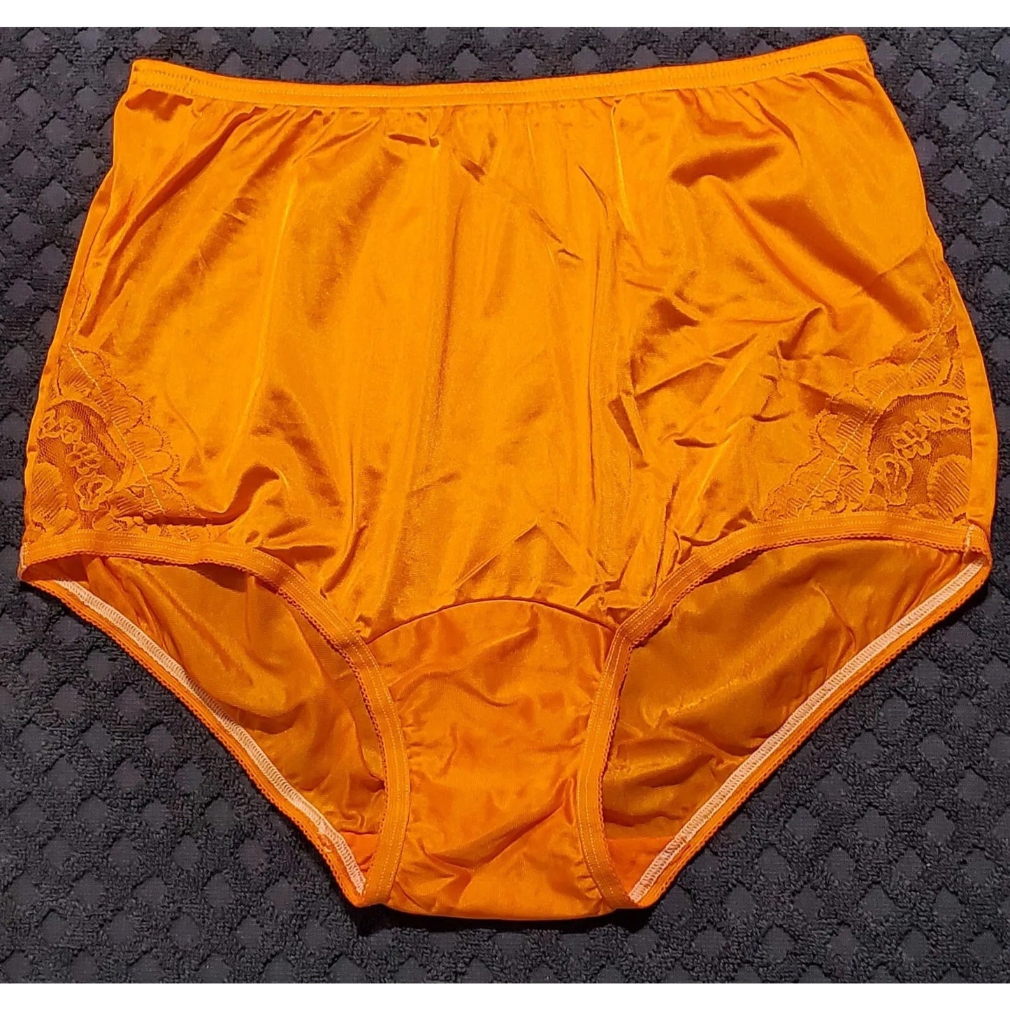 Vanity Fair Lace Nouveau Nylon Full Cut Panty Lace Shiny Orange Shock