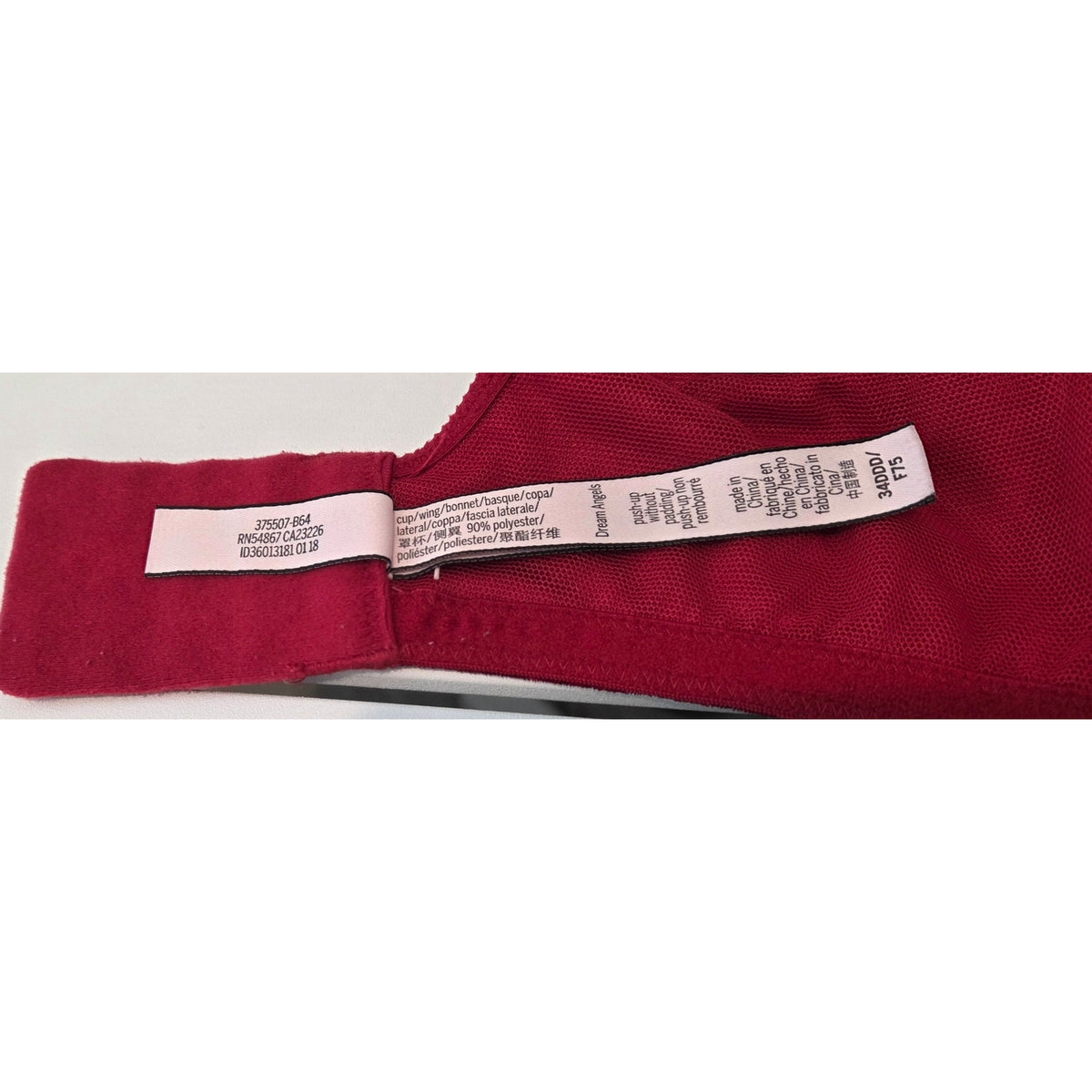 Victoria's Secret Dream Angels Velvet Push Up Unpadded Bra Red 34DDD Convertible
