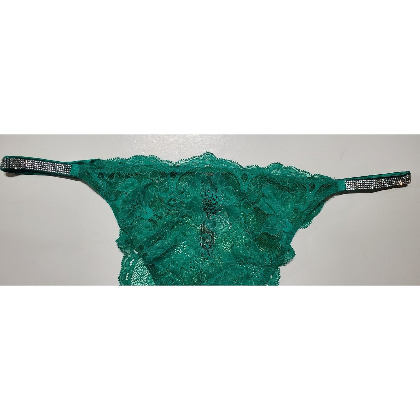 Victoria's Secret Shiny Brazilian Panty All Lace Strap Green 8/XL