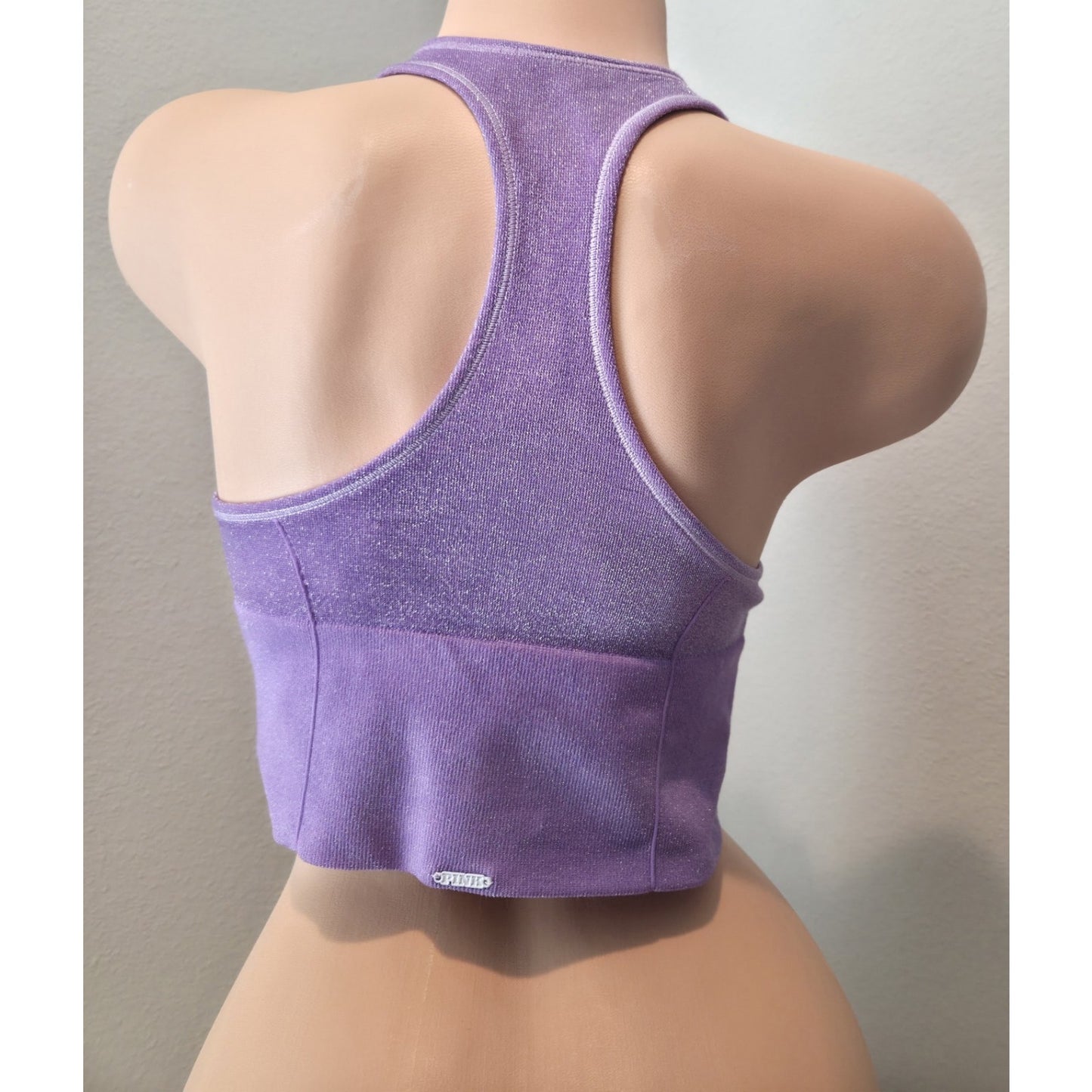 Victoria's Secret PINK Shimmer Plunge Sports Bra Ultraviolet Purple L