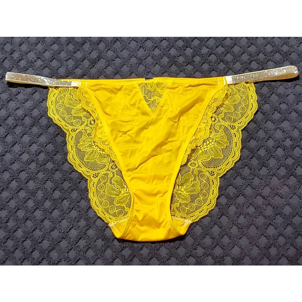 Victoria's Secret Shine Strap Cheeky Panty All Lace Back Shiny Carnation Yellow