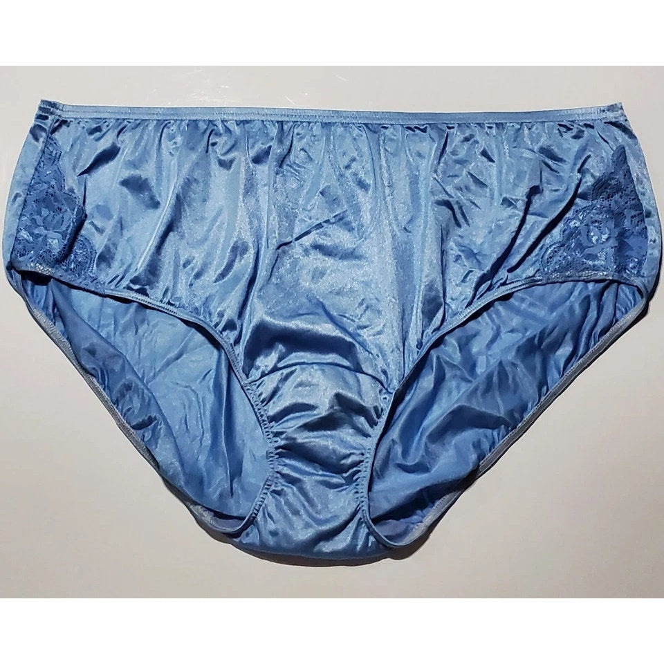 Shadowline 11182 Lace Insets Bikini Panty Shiny Nylon Blue Island Water 11/4XL
