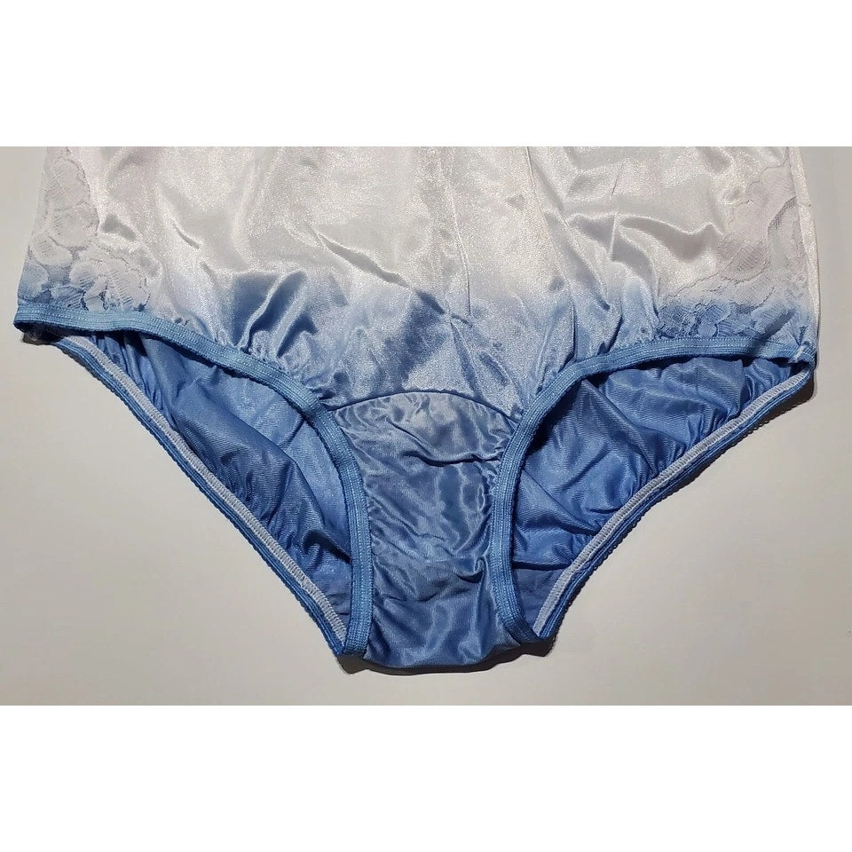 Vanity Fair Lace Nouveau Nylon Full Cut Panty Lace Shiny Ombre Frozen Blue 6/M