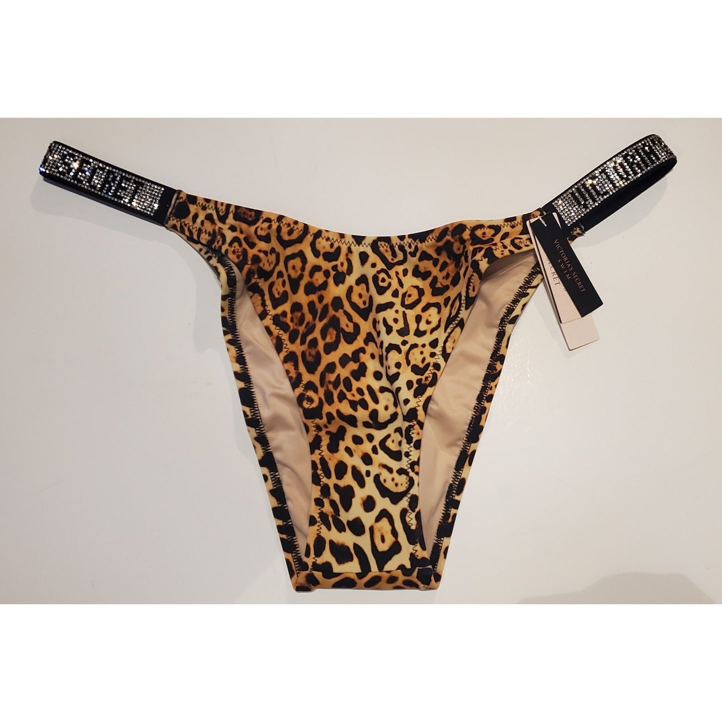 Victoria's Secret Swim Shine Brazilian Bikini Strap Leopard Print 8/XL
