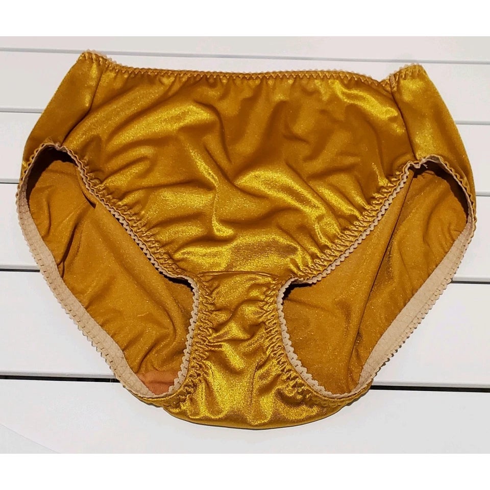 Vanity Fair 48301 Shiny Nylon Satin Stretch Hi Cut Brief Panty Bold Gold