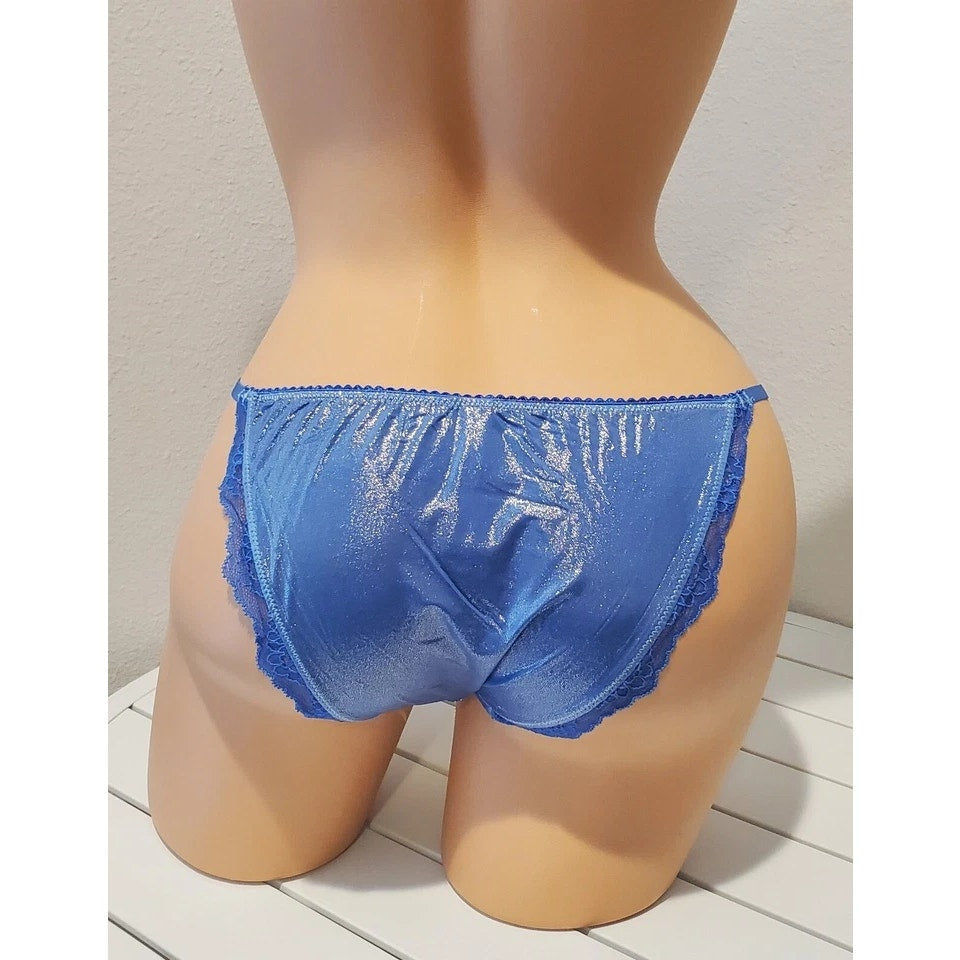 Victoria's Secret Dream Angels String Bikini Panty Shiny Lace Trim Blue Eyes 4/XS