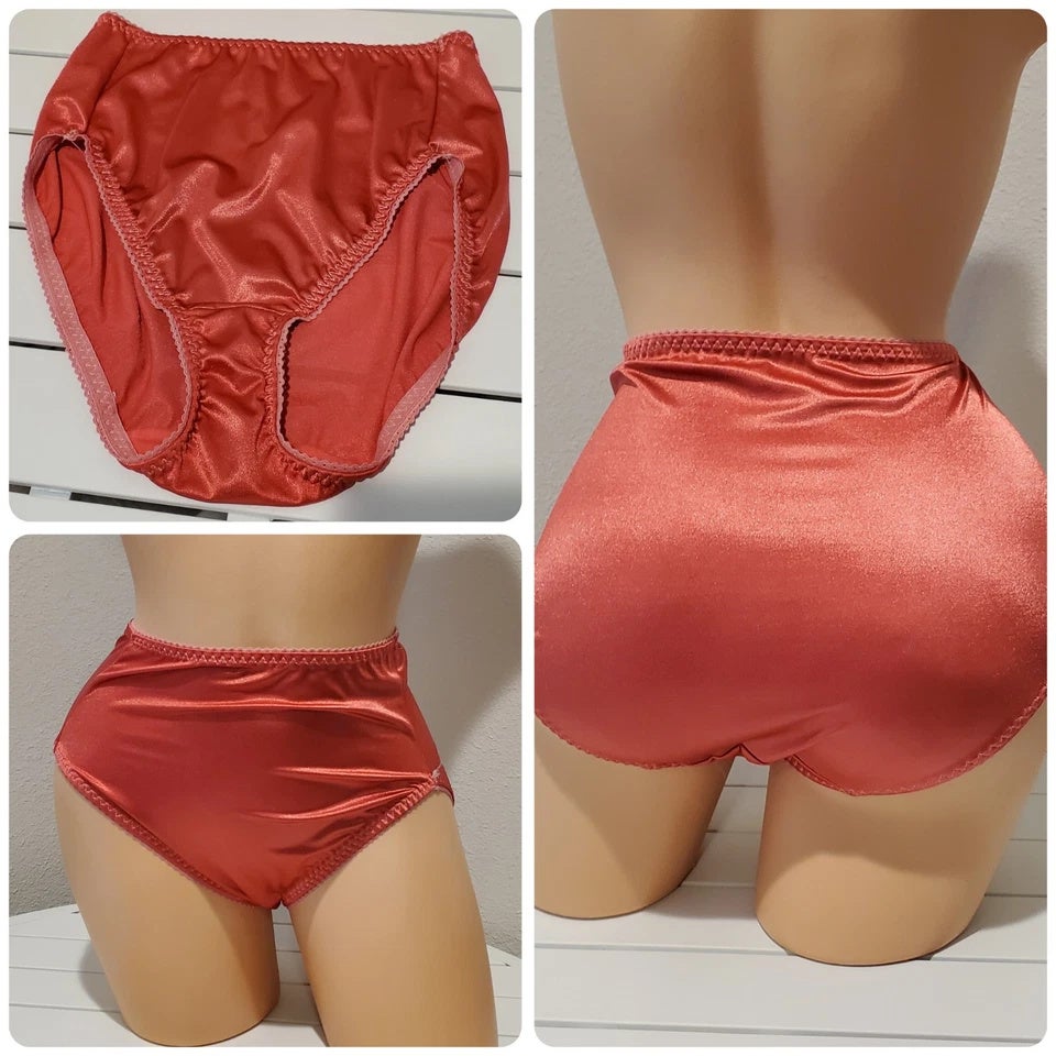Vanity Fair 48301 Shiny Nylon Satin Stretch Hi Cut Brief Panty Cranberry Pink 7