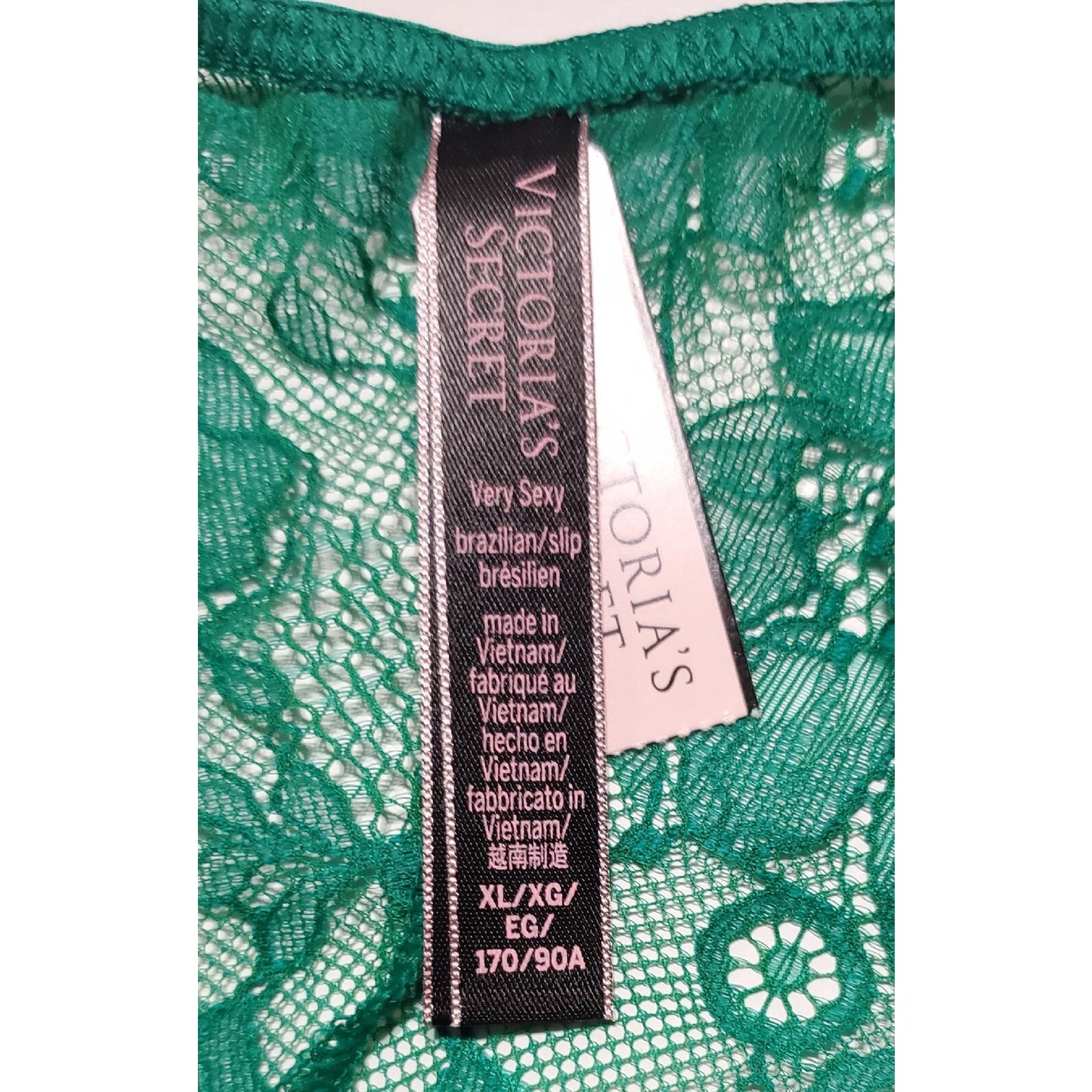 Victoria's Secret Shiny Brazilian Panty All Lace Strap Green 8/XL