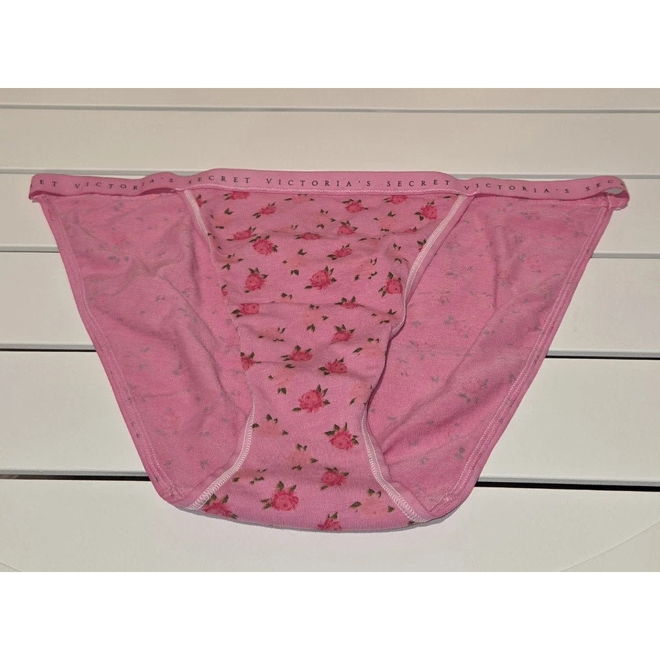Victoria's Secret Dream Angels String Bikini Panty Cotton Floral Heart Pink