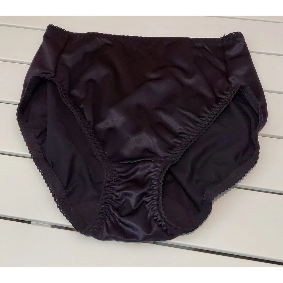 Vanity Fair 48301 Shiny Nylon Satin Stretch Hi Cut Brief Panty Black