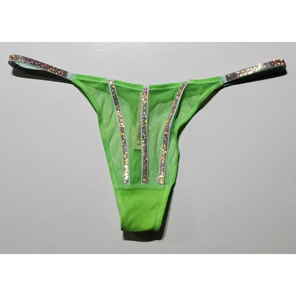 Victoria's Secret Very Sexy Shine Strap Thong Panty Semi Sheer Citron Green 6/M