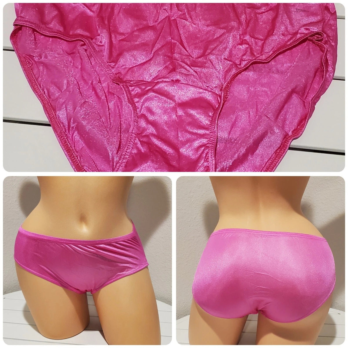 Shadowline 11032 Bikini Panty Shiny Nylon Full Cut Silky Hot Pink 5/S