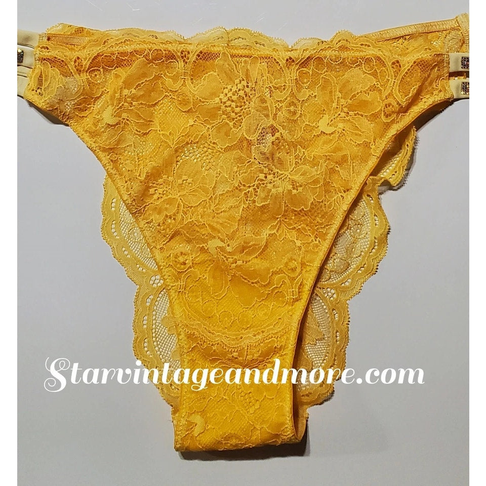 Victoria's Secret Double Shine Strap Brazilian Panty All Lace Naples Yellow