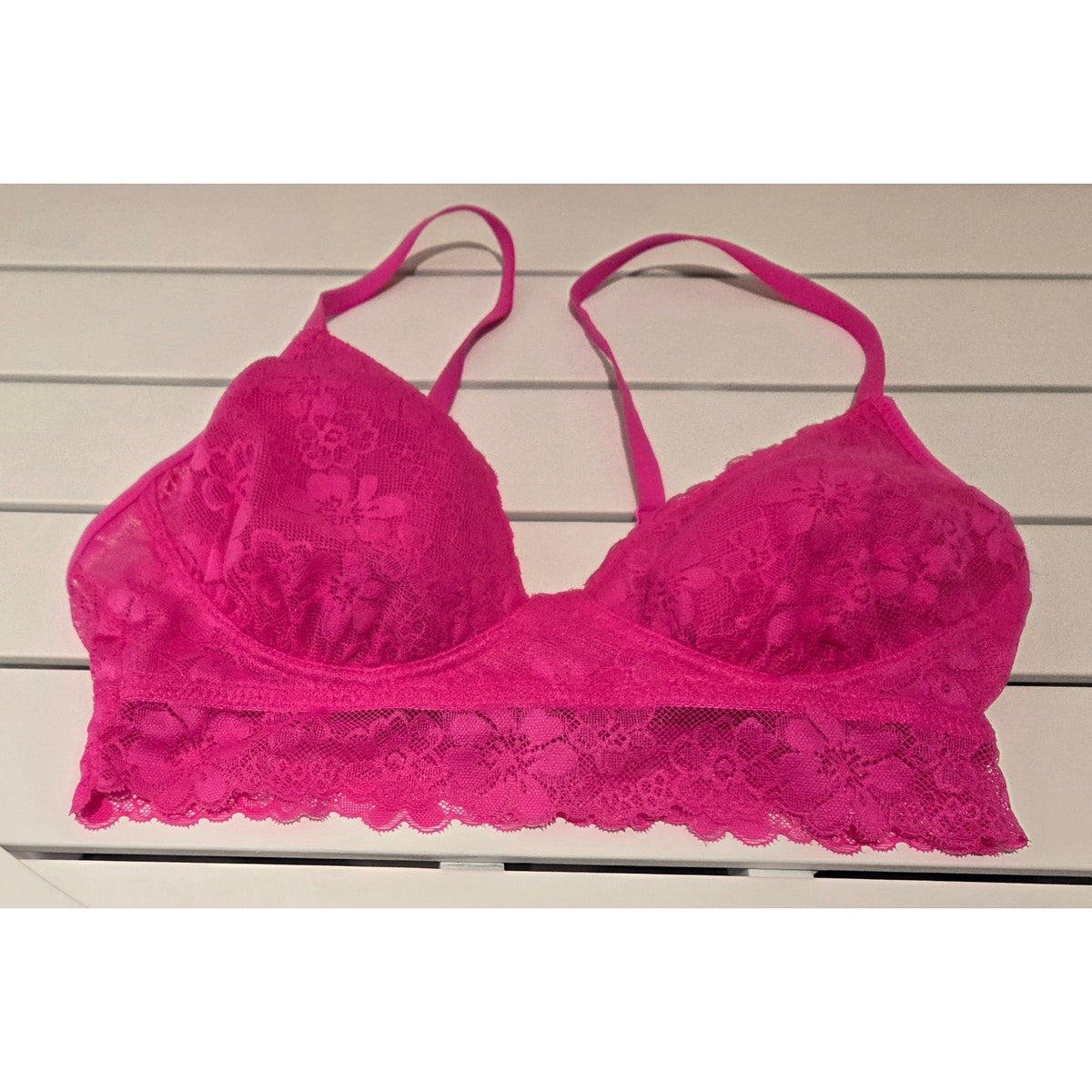No Boundaries Floral Lace Bralette Lounge Bra Wireless Hot Pink Size M