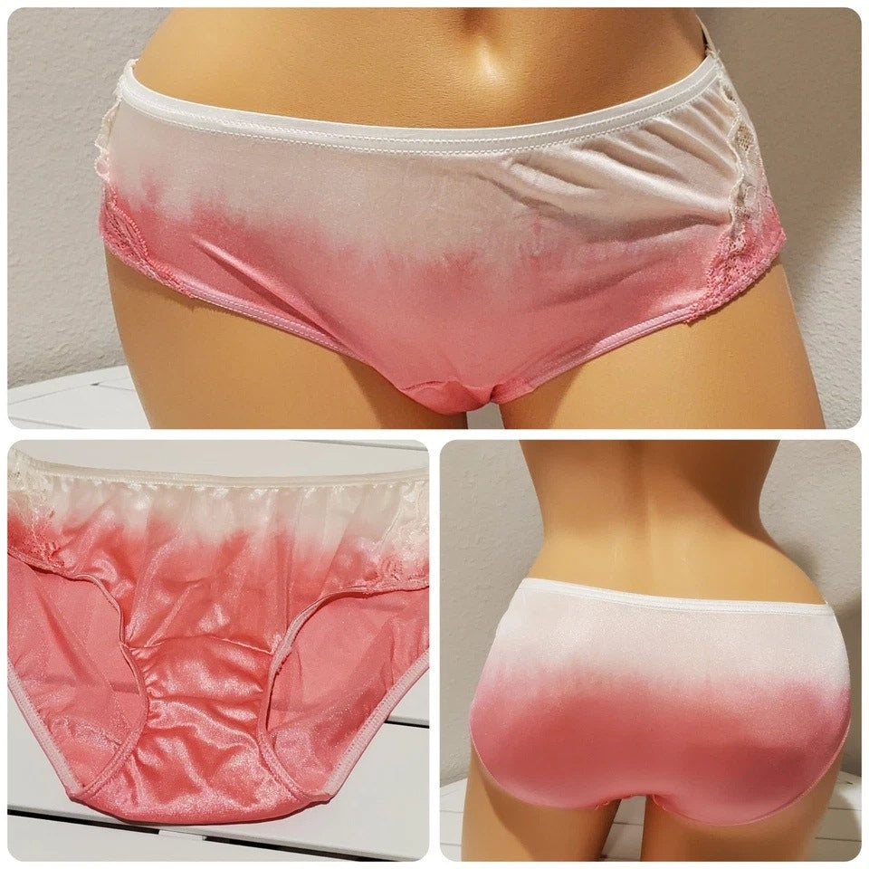 Shadowline 11182 Lace Insets Bikini Panty Shiny Nylon Intense Pink Static - Star Vintage & More