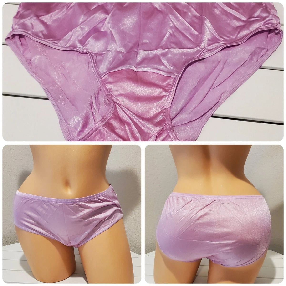 Shadowline 11032 Bikini Panty Shiny Nylon Full Cut Silky Pearl Purple 6/M