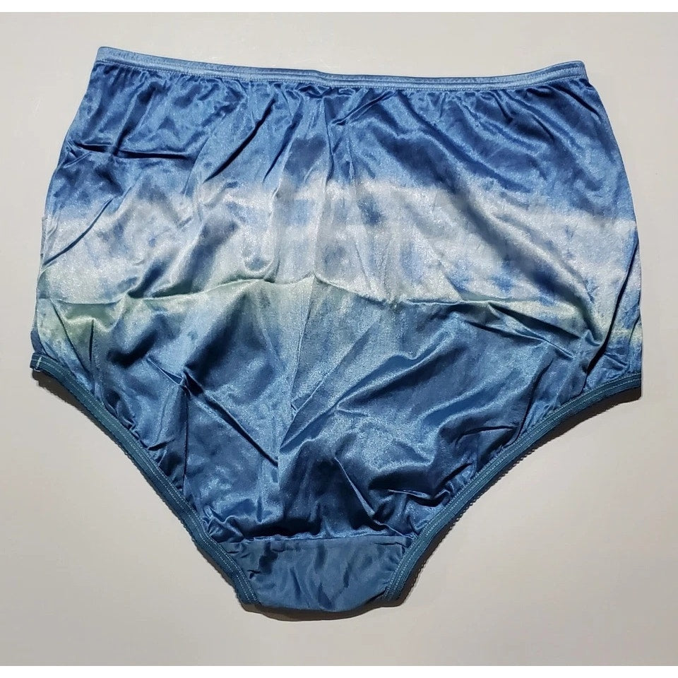 Vanity Fair Lace Nouveau Nylon Full Cut Panty Shiny Rainbow Ombre Green On Blue