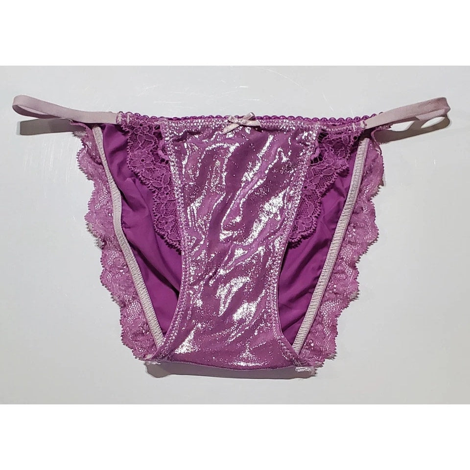 Victoria's Secret Dream Angels String Bikini Panty Shiny Lace Purple Cypress XS