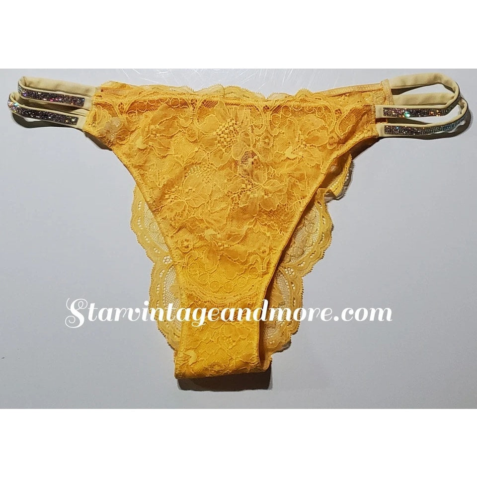 Victoria's Secret Double Shine Strap Brazilian Panty All Lace Naples Yellow