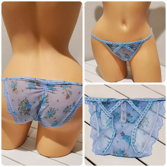 Victoria's Secret Dream Angels Bikini Panty Semi Sheer Floral Print Blue Eyes - Star Vintage & More Star Vintage And More LLC