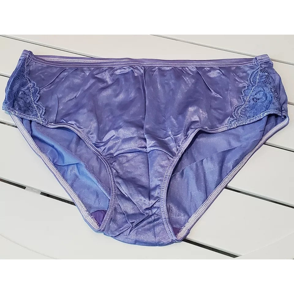 Shadowline 11182 Lace Insets Bikini Panty Shiny Nylon Full Cut Jasmine Purple