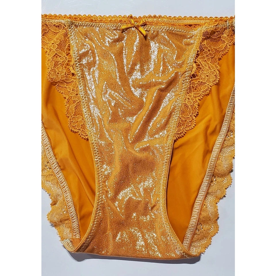 Victoria's Secret Dream Angels String Bikini Panty Shiny Lace Orange Ecstasy XS