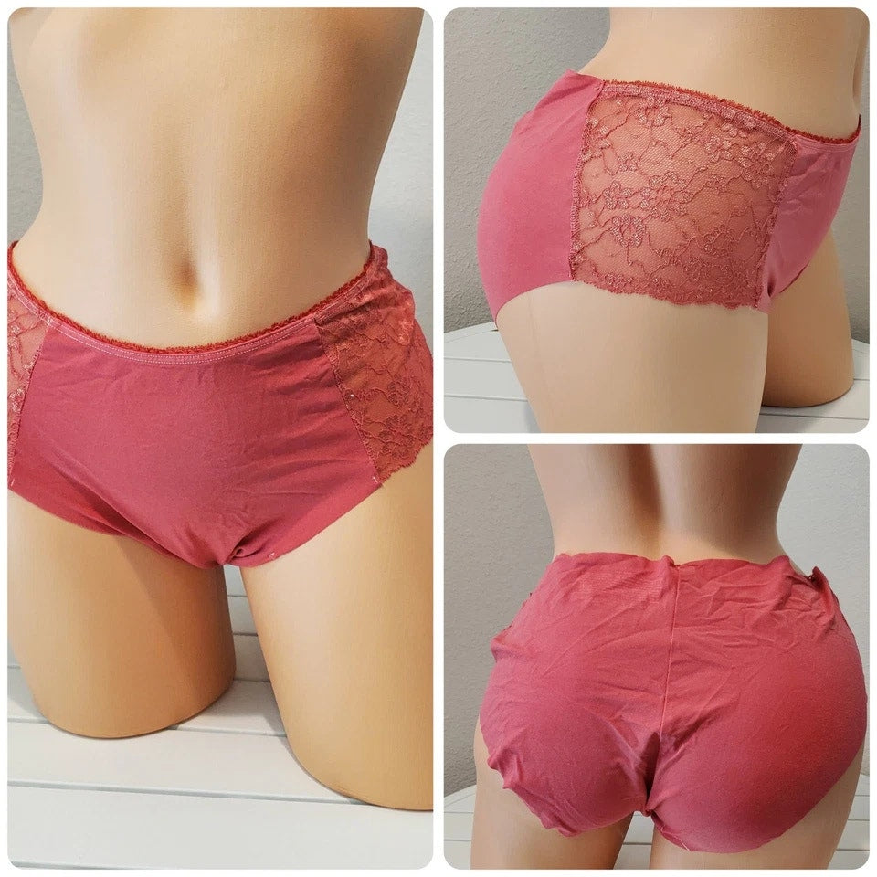 Victoria's Secret Stretch Satin Hiphugger Hipster Panty Lace Insets Pink Ruby 9
