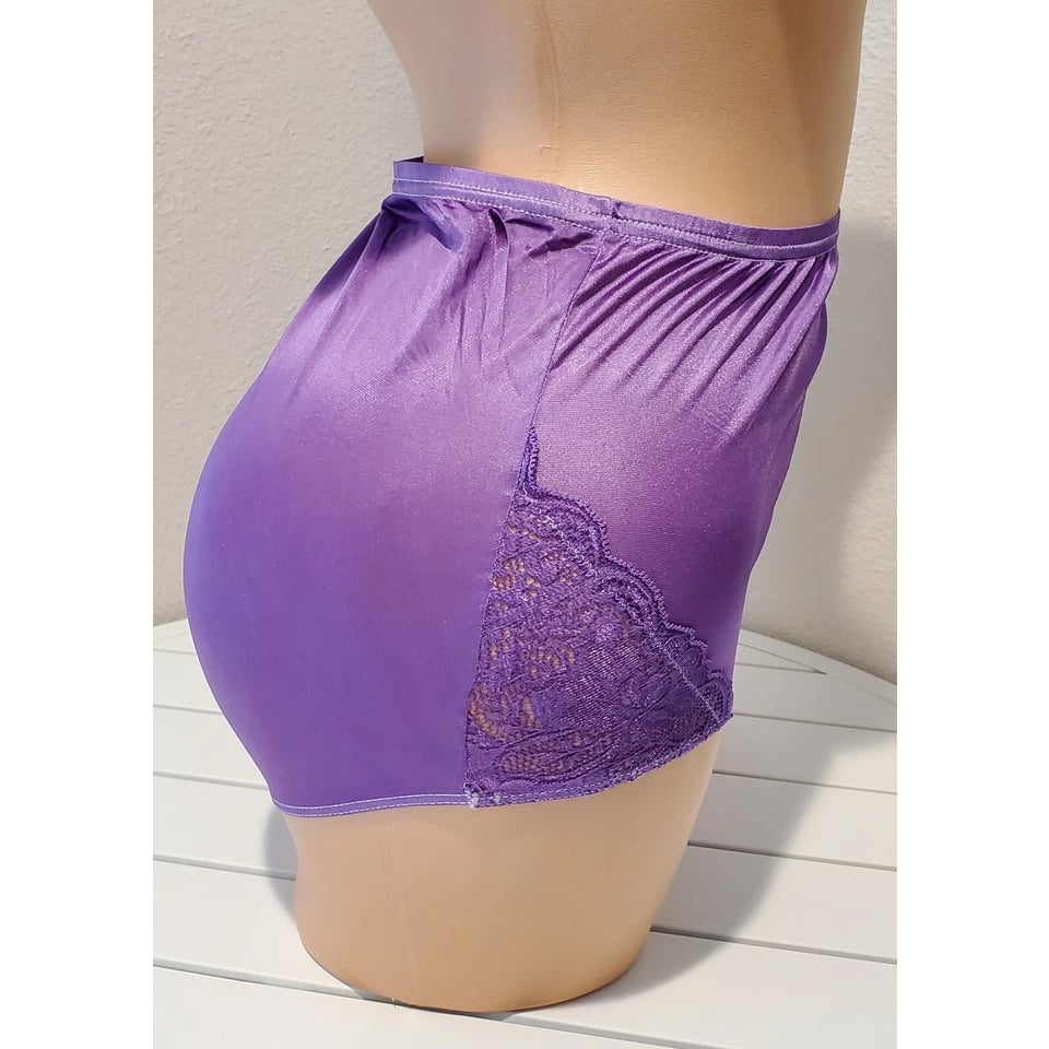 Shadowline 17082 Full Cut Brief Nylon Lace Full Cut Panty Purple Grape