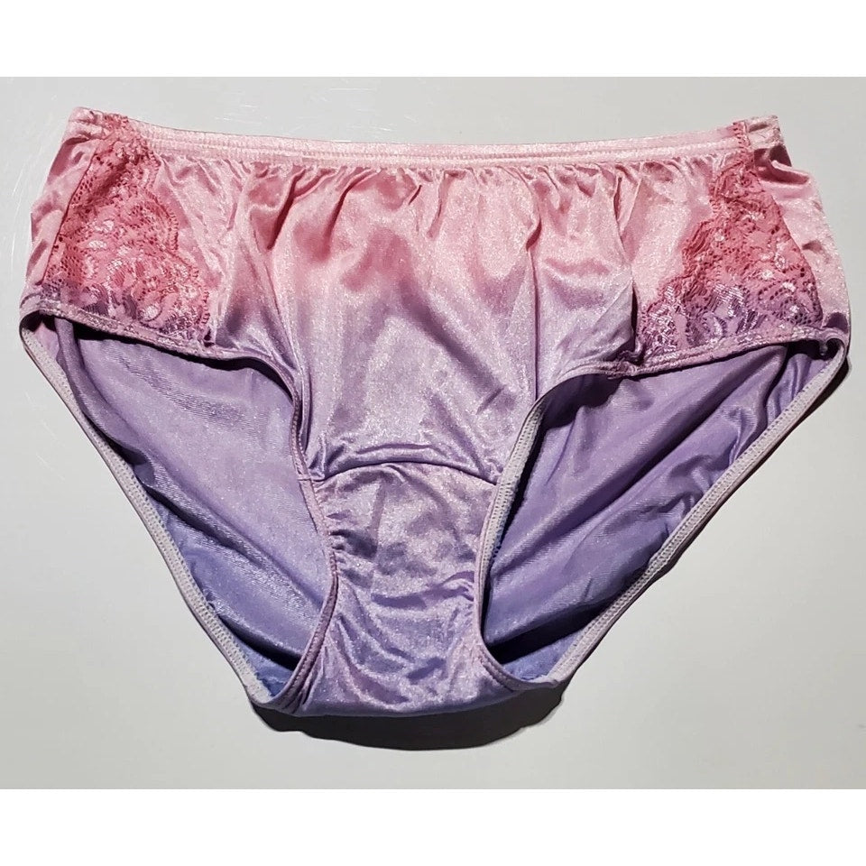 Shadowline 11182 Lace Insets Bikini Panty Shiny Nylon Full Cut Ombre Candy 5/S - Star Vintage & More