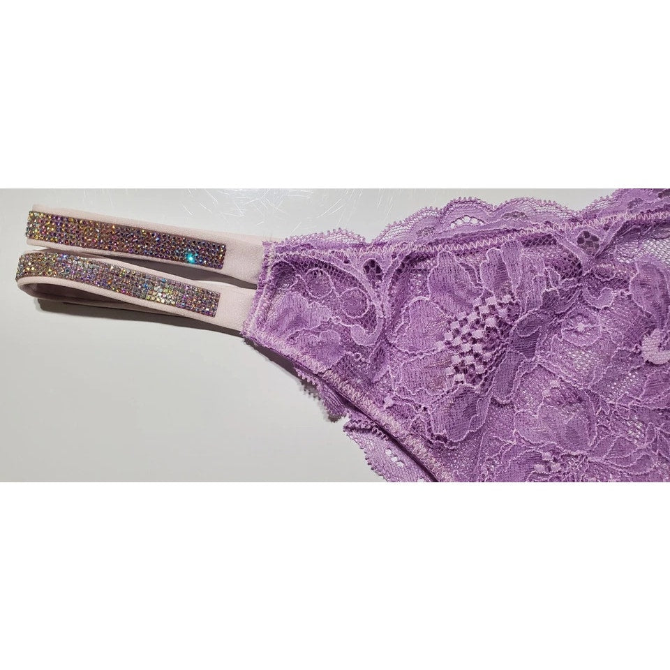 Victoria's Secret Double Shine Strap Brazilian Panty All Lace Ombre Purple Jam 9