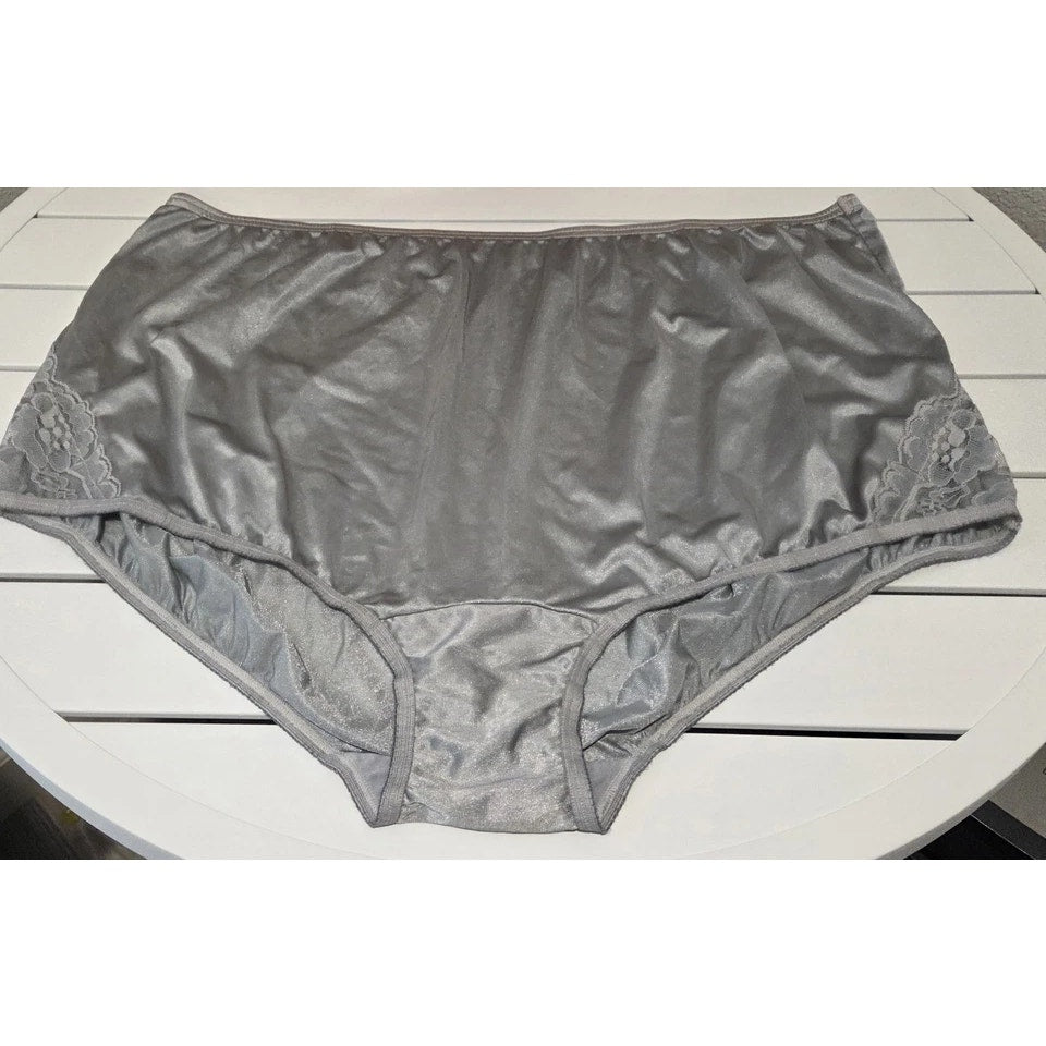 Vanity Fair Lace Nouveau Nylon Full Cut Panty Lace Shiny Tinsel Silver