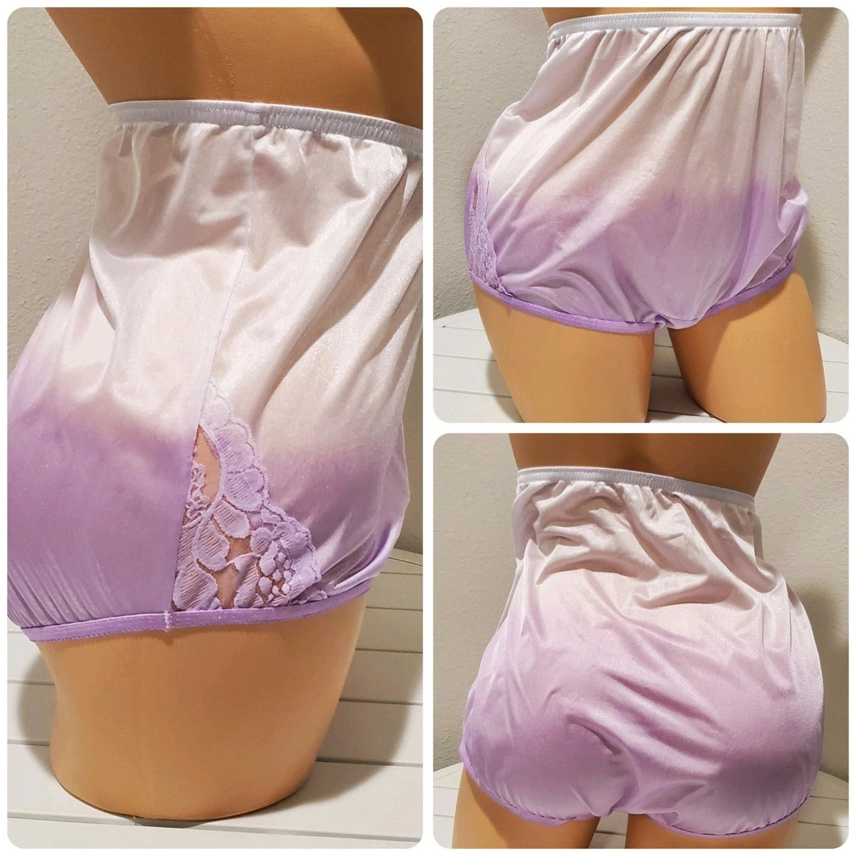 Vanity Fair Lace Nouveau Nylon Full Cut Panty Lace Shiny Static Electric Purple