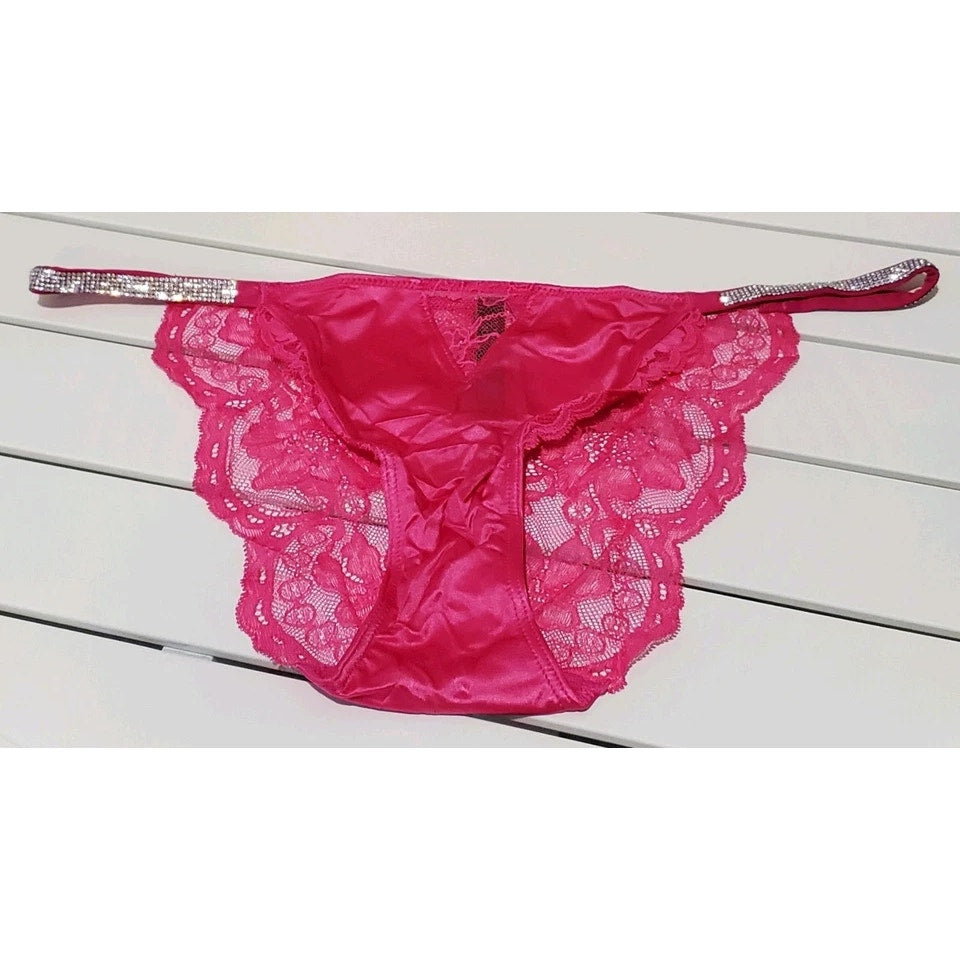 Victoria's Secret Shine Strap Cheeky Panty All Lace Back Shiny Neon Pink