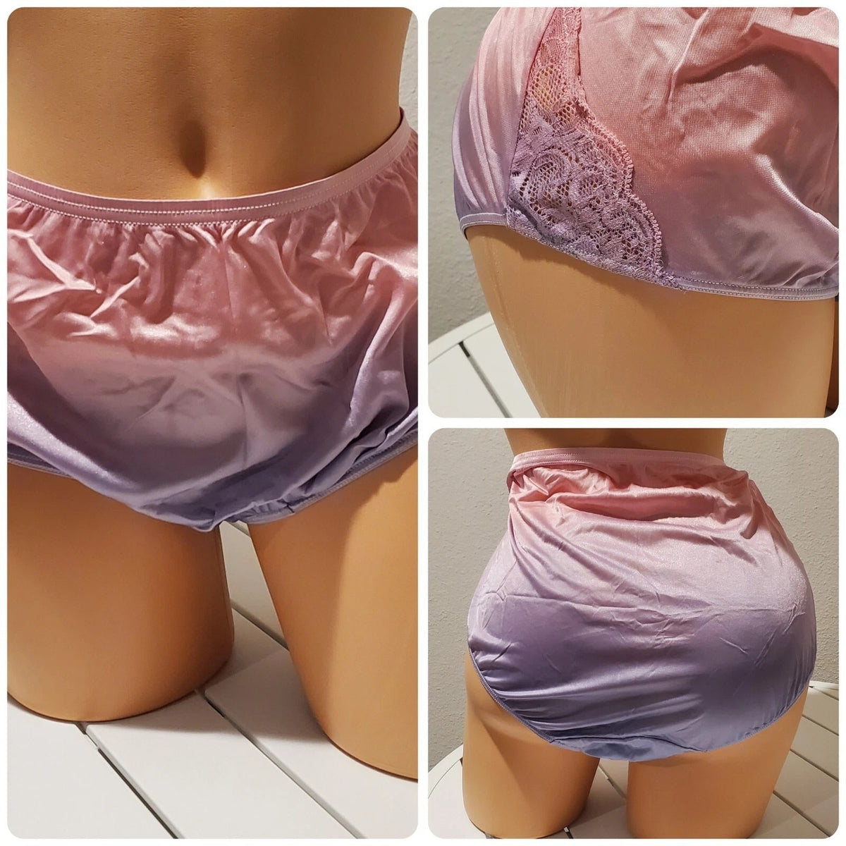 Shadowline 11182 Lace Insets Bikini Panty Shiny Nylon Full Cut Ombre Candy 5/S - Star Vintage & More