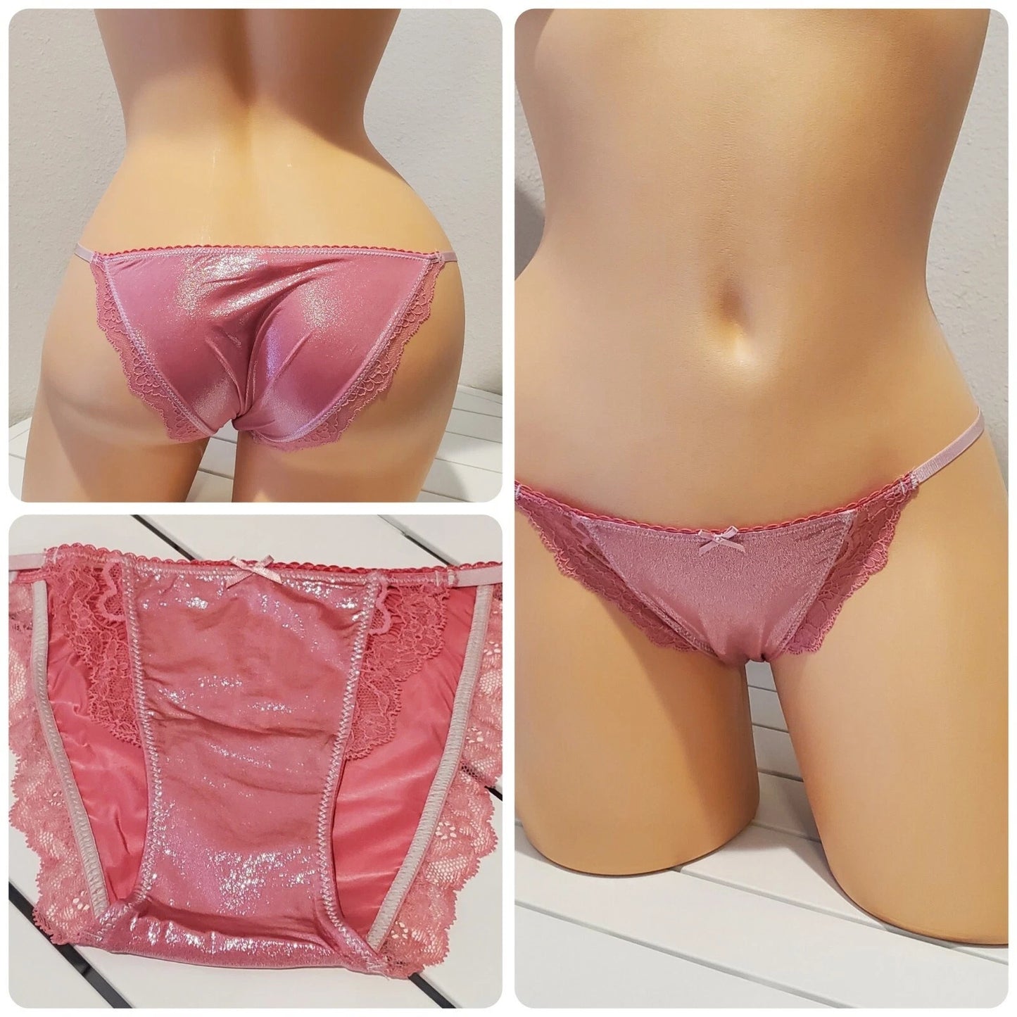 Victoria's Secret Dream Angels String Bikini Panty Shiny Lace Trim Star Pink XS