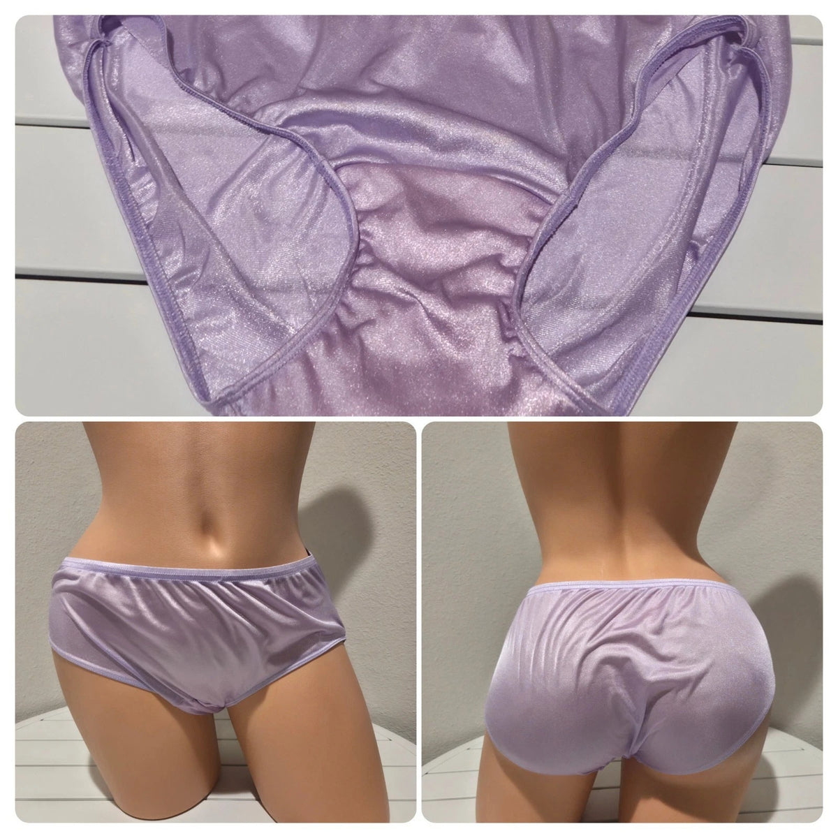 Shadowline 11032 Bikini Panty Shiny Nylon Full Cut Silky Purple Puff 6/M