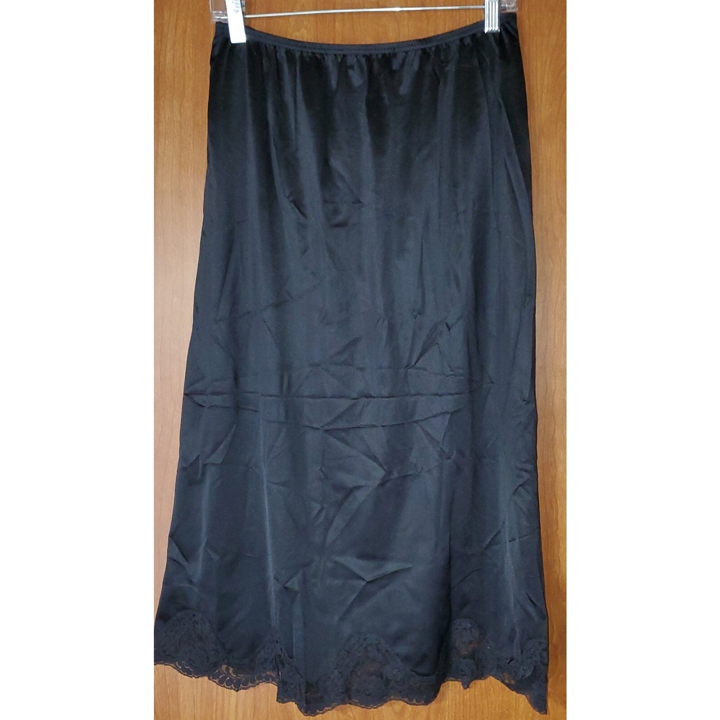 Body Lites Vintage Silky Nylon Half Slip Side Slit Lace Trim Black L/32