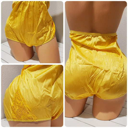 Shadowline 17082 Full Cut Brief Nylon Lace Full Cut Panty Tulip Yellow Star Vintage And More LLC