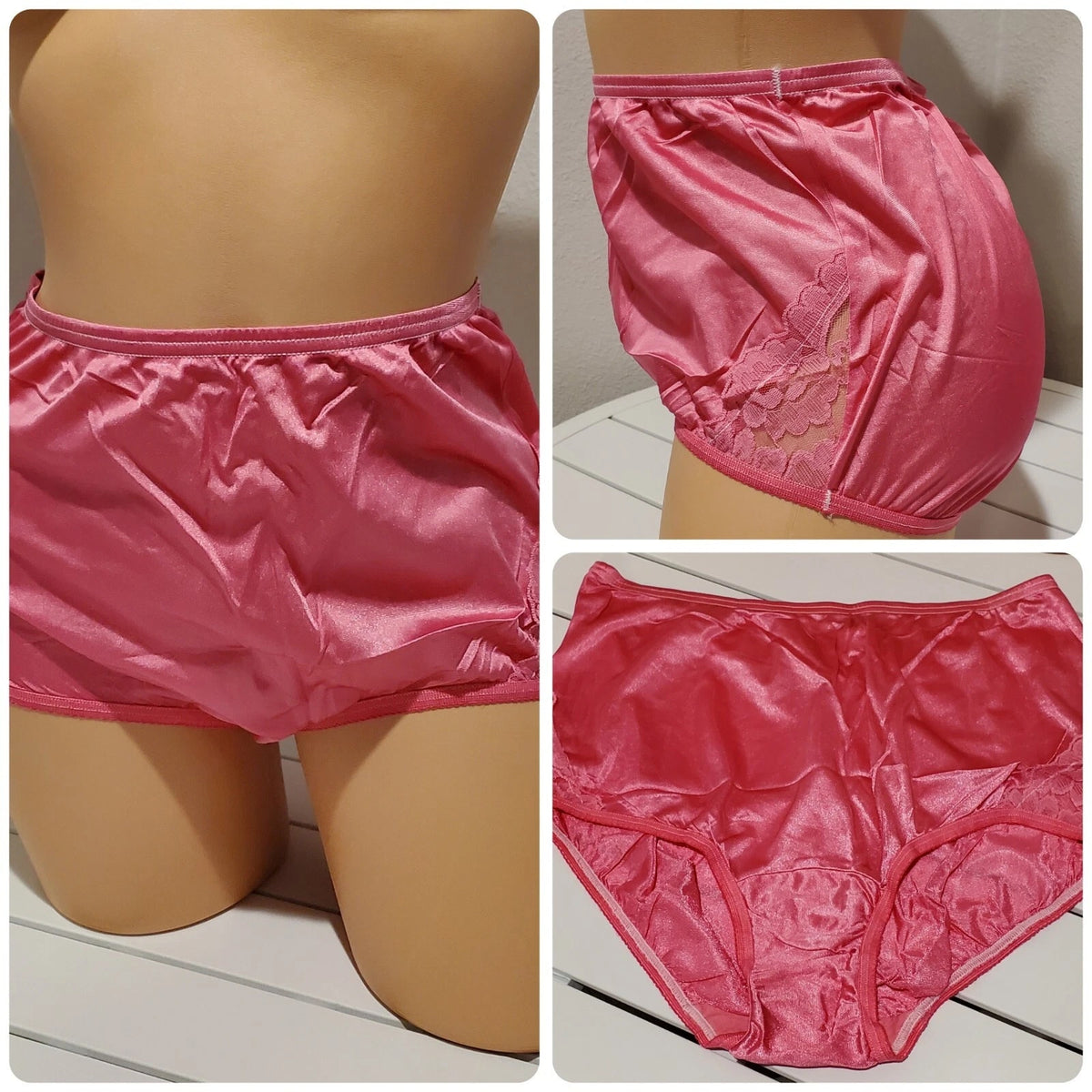 Vanity Fair Lace Nouveau Nylon Full Cut Panty Lace Shiny Fire Pink
