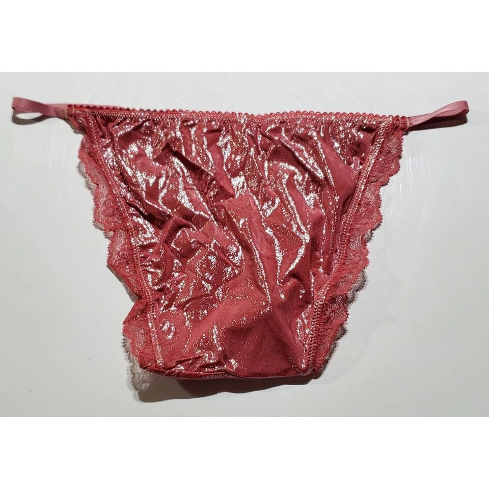Victoria's Secret Dream Angels String Bikini Panty Shiny Lace Trim Pink Peach XS